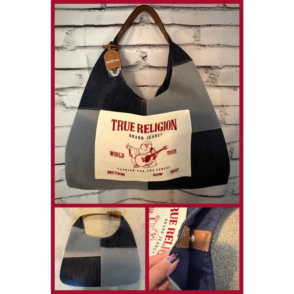 True Religion Large Patchwork Denim Hobo Bag | Buddha Boho Style